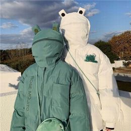 Men's Down Parkas Autumn Winter Thick Frog Jacket Couple Doudoune Noir Hooded Zipper Black White Green Cartoon Coat Casual Women Men Clothing 230920