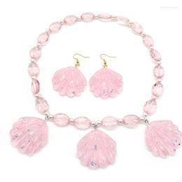 Necklace Earrings Set Elegant Mermaids Cosplay Jewelry Pink Shells For Carnival