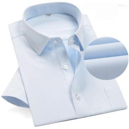 Men's Dress Shirts Light Blue Striped Pure Cotton Non Ironing Shirt For Short Sleeved Business Suit Slim Fitting Half Twill
