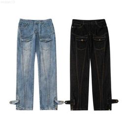 High Street Fashion Brand Washed Old Trouser Feet Zipper Button 3d Line Design Jeans0h8o