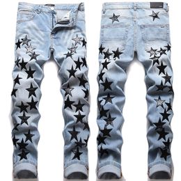 Men's Jeans High Quality Slim-fit Blue Jeans Light Luxury Stars Embroidery Decorating Hip Hop Jeans Stylish Sexy Street Jeans; 230920
