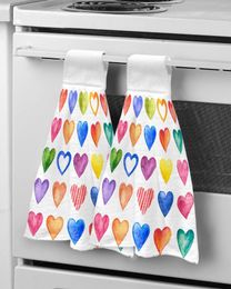 Towel Watercolor Heart Stripes Hand Microfiber Fabric Hanging For Bathroom Kitchen Quick Dry