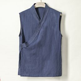 Men's Vests Chinese Traditional Hanfu Undershirt Linen Cotton Sleeveless Tops Tang Suit Kimono Jacket 230919