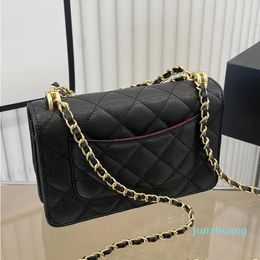 Caviar and Cowhide Bag Black Shoulder Handbags Slots Wealth with Gold Card Crossbody Inner Pockets and Chain