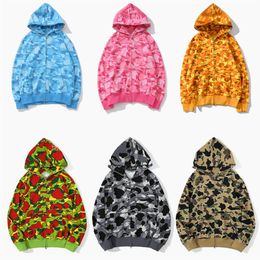 designers Mens Hoodies men women shark full zip tie dye hoodie jacket Colour grid camo sweatshirt Fashion Luminous camouflage tiger279s