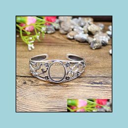 Jewellery Settings Art Deco 18X22Mm Oval Cabochon Semi Mount Bangle 925 Sterling Sier Fashion Vintage Antique Women Flower Fine Dhgarden Otgas