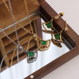 Necklace Earrings Set Thai Vietnamese Style Ginkgo Leaf Sparkling Zircon Inlaid Fashion Personalized Jewelry For Women