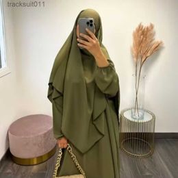 Women's Cape muslim 2 piece set for womens Long Sleeves Abaya Dress Jilbab Khimar Hijab Scarf Niqab Islamic Clothing Dubai Turkey Outfit L230920