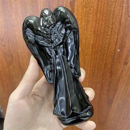 Decorative Figurines Natural Hand Crafts Black Obsidian Angles Crystal Carving Crystals And Stones Healing For Home Decoration Room Decor