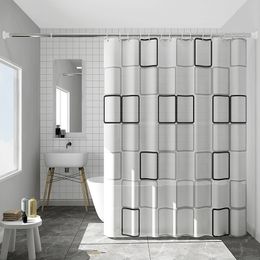 Shower Curtains Waterproof Shower Curtain Mildew Proof Bathroom Curtains Translucent With Modern Geometric Plaid Pattern PEVA Bathroom Shower 230920