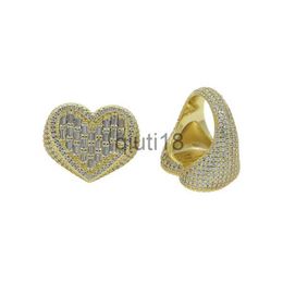 Band Rings Big Heart Shaped Ring Full Paved White Baguette CZ Iced Out Bling Square Cubic Zircon Fashion Lover Jewellery for Women Men x0920