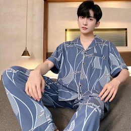 Men's Sleepwear Cotton For Men Two Pieces Lounge Sets Pyjamas Print Spring Autumn Home Clothes Man Pjs Pyjamas Pijamas Nightwear