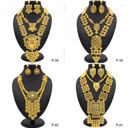 Necklace Earrings Set Ethiopian Gold Colour Arabia Bracelet Earring Ring For Women Dubai African Party Bridal Gifts