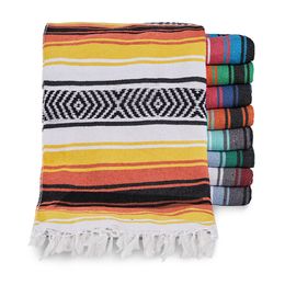 Blankets 130x170cm Mexican Style Beach Blanket Handmade Woven Towel Tassels Throw Rug for Sofa Bed Home Picnic Mat Striped Tablecloth 230920