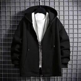 Men's Hoodies Mens Waffle Zip Up Solid Colour Sportswear Tracksuits Sweatshirts Y2k Aesthetic Temperament Hooded Tops Outwear Cardigan