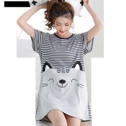 Women's Sleep Lounge Summer Knitted Cotton Women Nightgown Short Sleeve Cartoon Sweet Soft Female Nightdress Loose M-5XL Girls Nightwear L230920