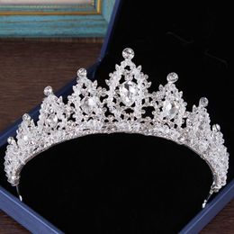 colourful Headpieces Crystals Baroque Wedding Crowns Silver Beaded Bridal Tiaras Rhinestone Head Pieces Hair Accessories Pageant C212M