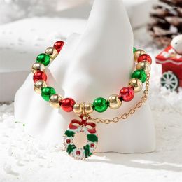 Charm Bracelets Merry Christmas Colourful Beaded Bracelet Santa Claus Wreath Xmas Tree Pendant For Women Girl Year Jewellery Gift