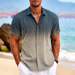 Men's Casual Shirts Shirt Linen Gradient Graphic Prints Turndown Blue Khaki Outdoor Street Short Sleeves Print Clothing Apparel Fa
