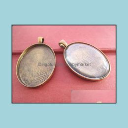 Jewellery Settings 30Mmx40Mm Antique Bronze And Gold Oval Pendant Trays With Glass Cabochons 20Set/Lot Drop Delivery Dhgarden Ot8Ra