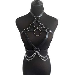 Nxy Bdsm Sexy Woman's Underwear Leather Bra Exotic Accessory Chain Belt Gothic Garter Prom Nightclub Clothing