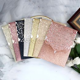 Greeting Cards 2550Pcs Glitter Paper Wedding Invitations Card Lace Diamond Pocket Custom Print Birthday Mariage Party Decoration 230919