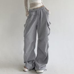 Women's Pants Grey Pockets Cargo Women Asymmetrical Baggy Sporty Streetwear Joggers Korean Casual Trousers Harajuku Sweatpants