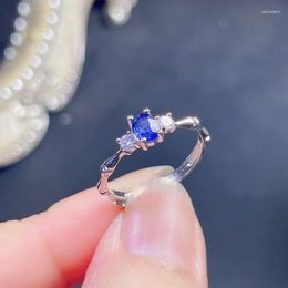 Cluster Rings Elegant Sterling Silver Sapphire Ring For Daily Wear 4mm 5mm Natural Blue Gift Woman