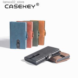 Money Clips Extra Thin Men Zipper Card Holder Wallet % Genuine Leather Credit Rfid Blocking ID Card Case Metal Pop Up Wallet Q230921