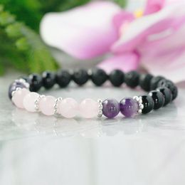 MG0951 Rose Quartz Amethyst Bracelet Girls Heart Chakra Love Lucky Bracelet Natural Black Tourmaline Yoga Mala Bracelet243H