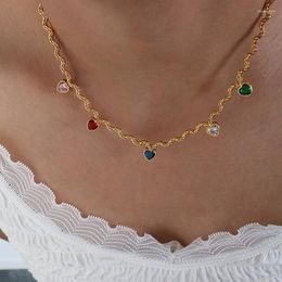 Chains Japanese And Korean Small Fresh Colourful Zircon Heart Shape Contrast Geometric Irregular Necklace Red Clavicle