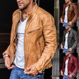 Men's Jackets Standing Collar Jacket Slim Fitting Zippered Short Pocket In Stock 2023 European And American Fashion