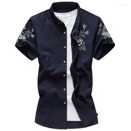 Men's Dress Shirts Summer Men Hawaiian Shirt Floral Print Loose Short Sleeve Tee Tops Turn-down Collar Buttons Casual Beach 2023 Streetwear