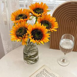 Decorative Flowers 3 Branch Sunflower Artificial Flower Real Touch Fake Plant For Home Garden Wedding Party Living Room DIY Floral