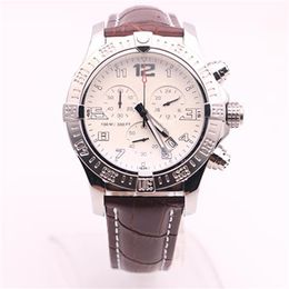 DHgate selected supplier watches man seawolf chrono white dial brown leather belt watch quartz battery watch mens dress watches203r