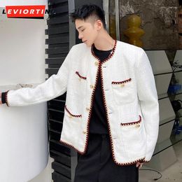 Men's Jackets Winter Autumn Male Weave Tweed Coat Cardigan Jacket Streetwear Loose Round Neck Single Breasted Thick Chic