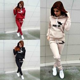 Women's Tracksuits Autumn Winter 2 Piece Set Jogging Women Hoodies Pants Printed Sportswear Suits Thicken Warm Ladies Girls Hoodie Sets Tracksuits T230921