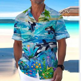 Men's Casual Shirts Shirt Summer Hawaiian Coconut Tree Graphic Prints Whale Beach Turndown Royal Blue Sky Outdoor Street Short