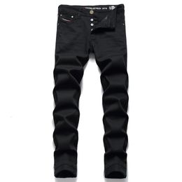 Mens Jeans Black jeans Simple Trend Stretch Slim Pencil Pants High Quality Solid Color MidWaist Embroidered Brand Trousers 230920