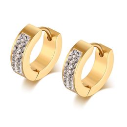 Mens Womens Stainless Steel CZ Diamond Accent Huggie Small Hoop Earrings 18K Gold Plated254h