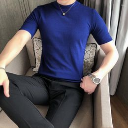 Men's Sweaters 2023 Short Sleeve Youth Trend Round Neck Slim Knit Tidal Current Pullover Korean Occupation Clothes Solid Color