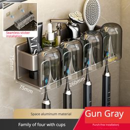 Toothbrush Holders Convenient Toothbrush Rack for Bathroom - Wall Mounted Toothbrush Toothpaste Holders with Hooks and Alumimum Storage 230921