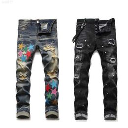 Women Black Stacked Pants Men Skinny Designer Jeans Vintage Wash Solid Blue Straight Fit Long Casual Denim Trousers Spring Summer Streetweard8zf