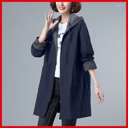 Women's Trench Coats Plus Size S-7xl Coat 2023 Mid-Length Loose Hooded Windbreaker High-End Fat Women Jacket