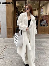 Women's Fur Faux Fur Lautaro Autumn Winter Long Loose Casual White Black Soft Thick Warm Faux Mink Fur Coat Women Luxury Fluffy Furry Overcoat 2023 J230921