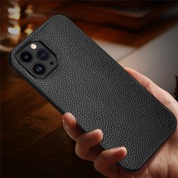 Genuine Cowhide Leather Slim Case for iPhone 15 Pro Max 14 13 12 Litchi Armour Back Cover