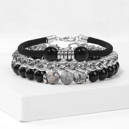 Strand Natural Map Stone Beads Bracelet Tiger Eye Quartz Multilayer Bracelets For Men Women Stretch Chain Healing Jewelry
