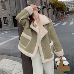 Women's Fur Leather Integrated Lamb Plush Jacket Winter 2023 Thickened Short Cotton Coats