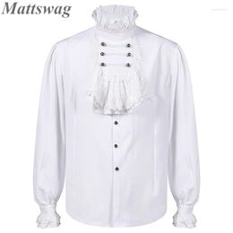 Men's Dress Shirts Men Gothic Steampunk Ruffles Tuxedo Stand Collar Wedding Party Prom Chemise Renaissance Victorian Mediaeval Vampire