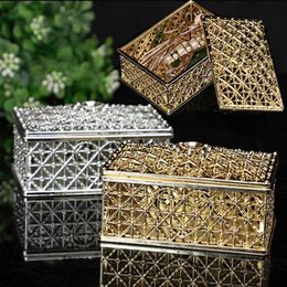 Jewelry Boxes Mini Treasure Storage Box Gold color Silver color Hollow Flower Pattern Case for Necklace Earring Ring 230921